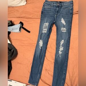 Hollister Women's Distressed Skinny Jeans - Blue